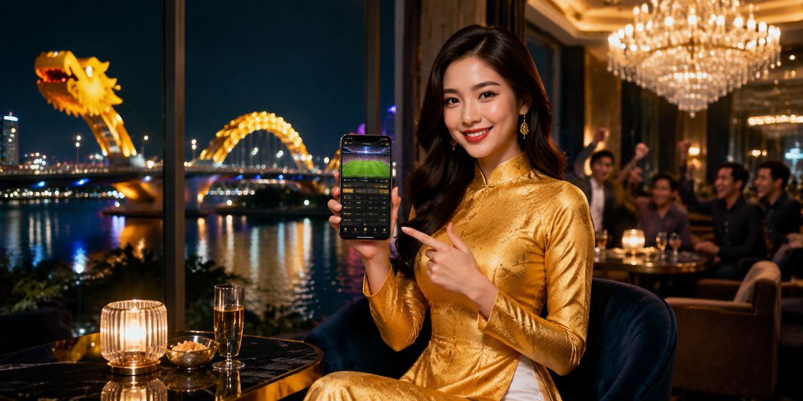 Người phụ nữ mặc áo dài tại Đà Nẵng theo dõi sự kiện thể thao trực tuyến qua điện thoại di động