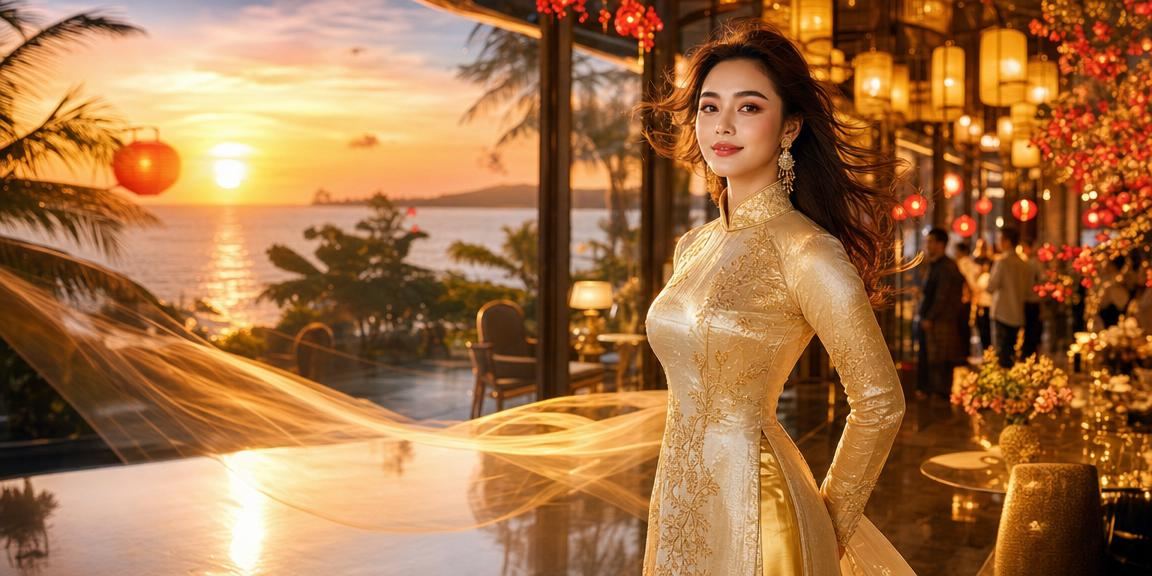 Cô gái mặc áo dài Sài Gòn ngồi chơi bài và theo dõi kết quả sự kiện thể thao buổi tối