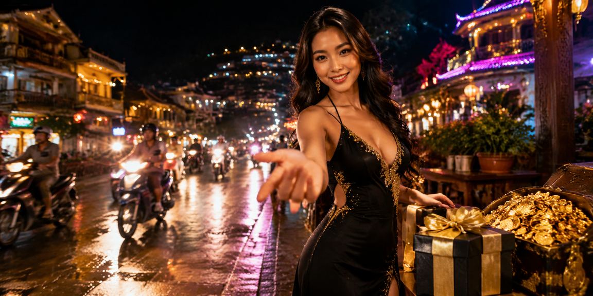 Ánh đèn neon và không khí về đêm tại Sapa khi người chơi đặt cược trực tuyến qua điện thoại